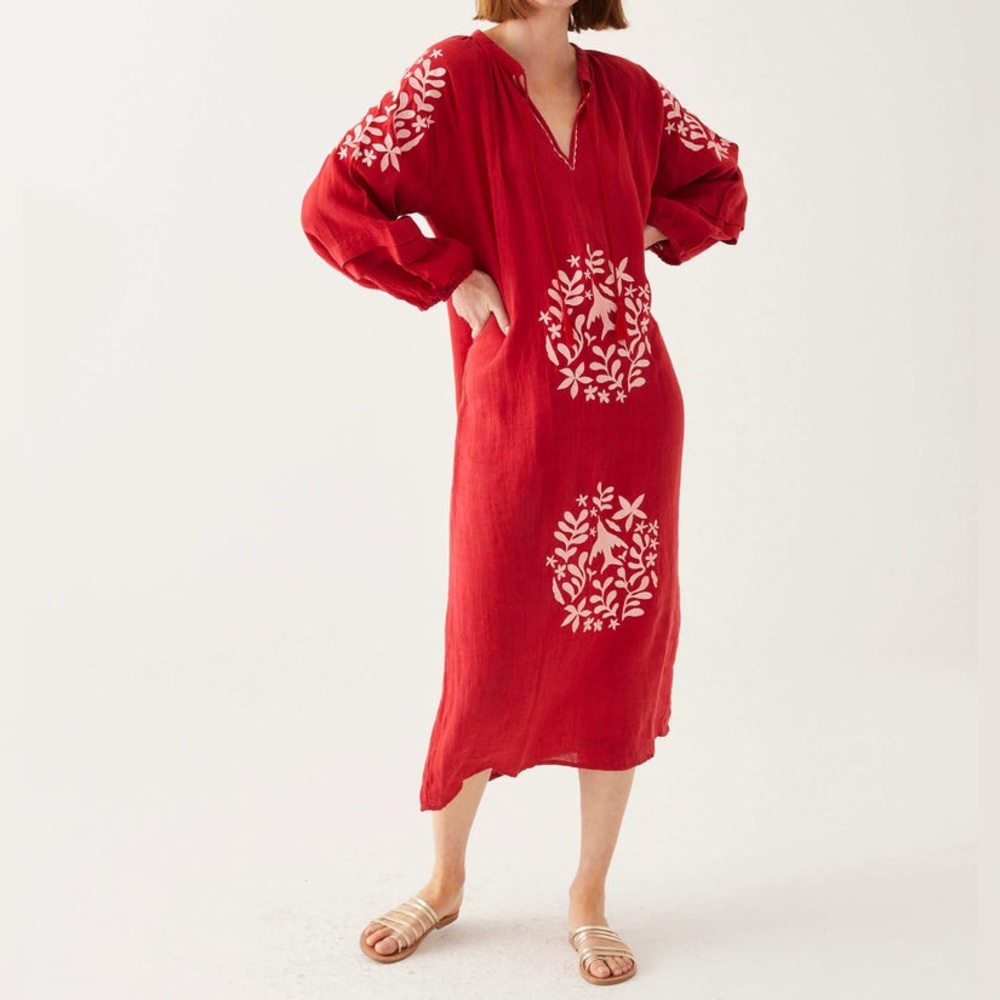 Mersea Linen Palermo Embroidered Maxi  Dress